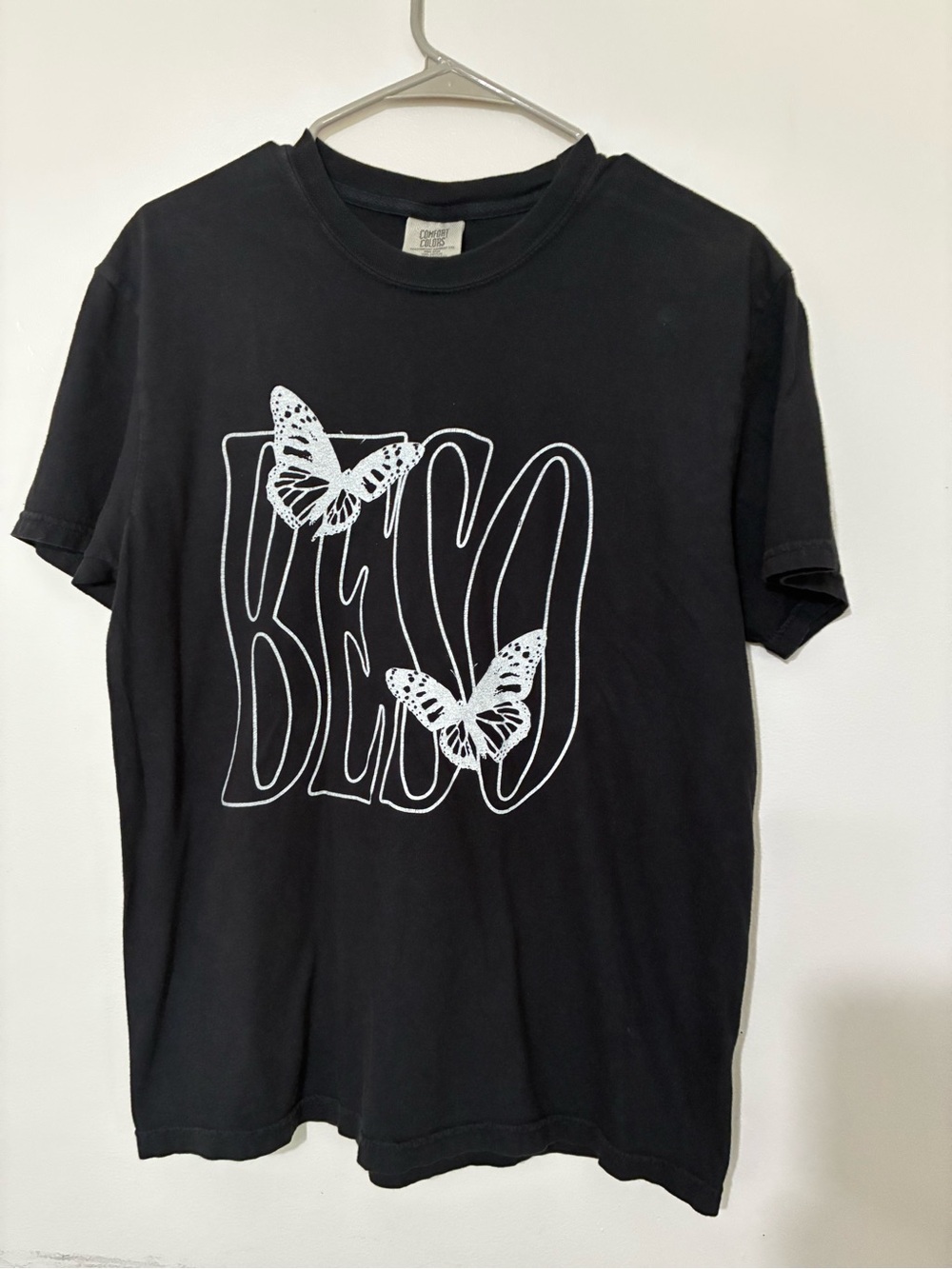 Comfort Colors Black Graphic Tee with White Butterfly Design
